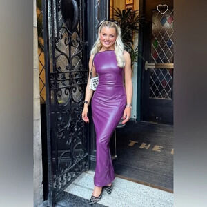 HOUSE OF CB 'Sahara' Merlot Vegan Leather Maxi Dress NWOT size L